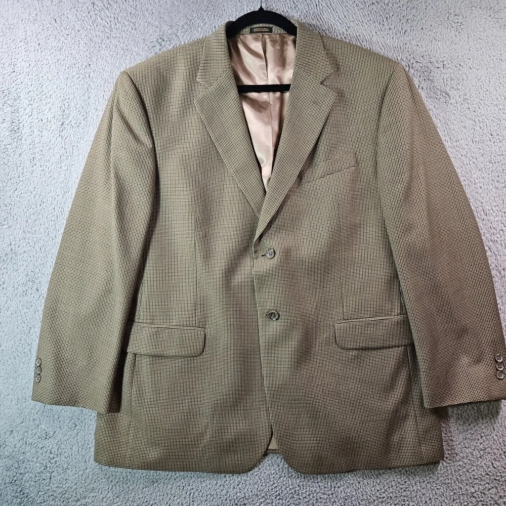 Stafford Suit Blazer Sport Coat Men 46R Wool Blend Houndstooth Khaki Brown‎
